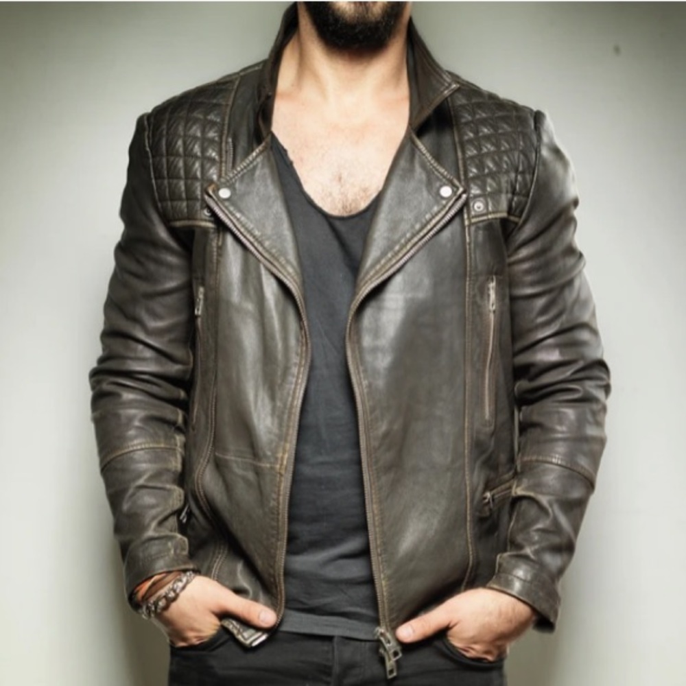 All Saints Conroy Leather Biker Jacket in Brown size Small